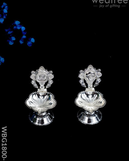 Shanku Chakra Diya - Silver - 3 inch - WBG1800-2 - White Metal Diya RG