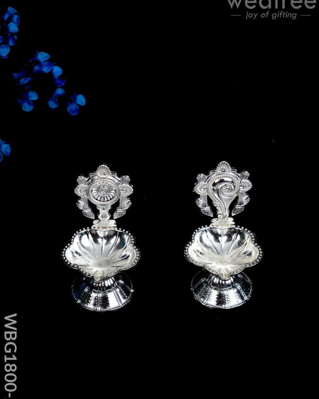 Shanku Chakra Diya - Silver - 3 inch - WBG1800-2 - White Metal Diya RG