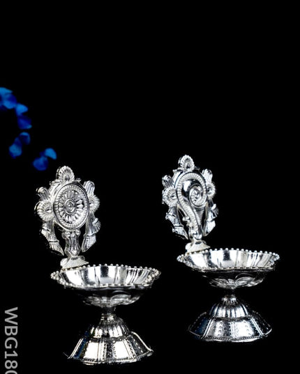 Shanku Chakra Diya - Silver - 3 inch - WBG1800-2 - White Metal Diya RG
