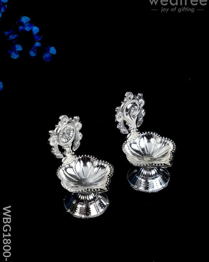 Shanku Chakra Diya - Silver - 3 inch - WBG1800-2 - White Metal Diya RG