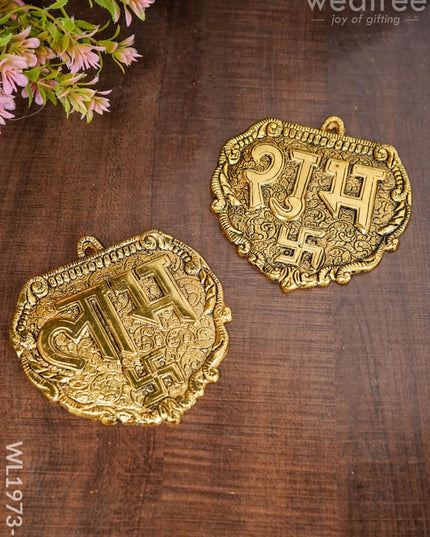 White Metal Shubh Laabh Plates (Set Of 2) - Wl1973 Golden Finish