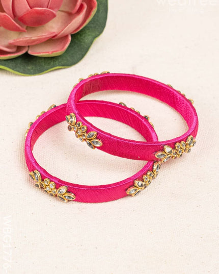 Silk Thread Bangles - Set of 2 - 2.6 inch - WBG1776-1 - Bangles & Bracelets