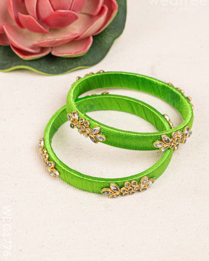 Silk Thread Bangles - Set of 2 - 2.6 inch - WBG1776-1 - Bangles & Bracelets