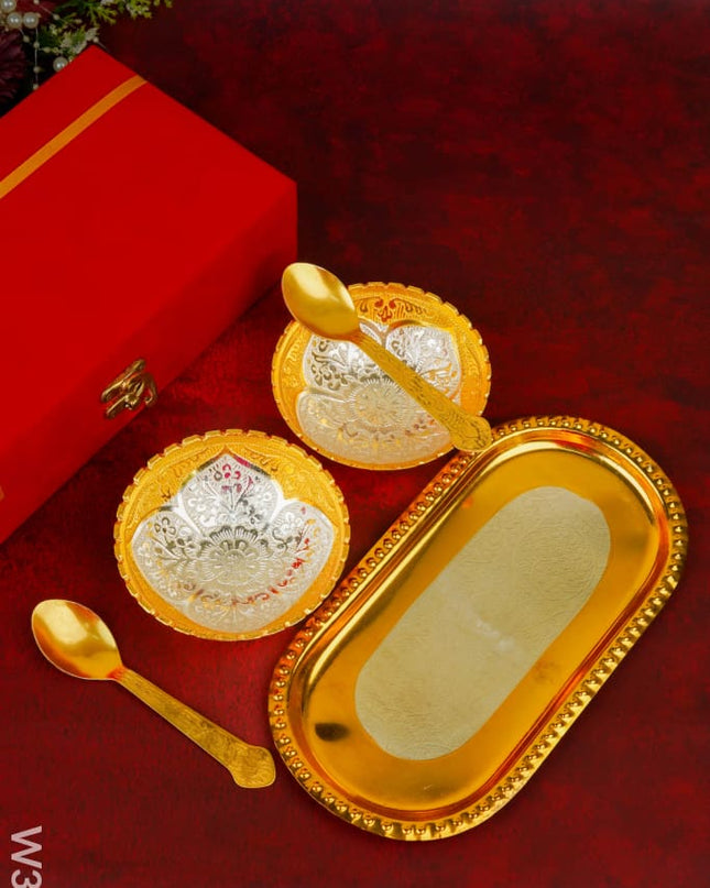 Silver & Gold Plated Bowl Set of 2 with Plate - W3712 - Dining Essentials