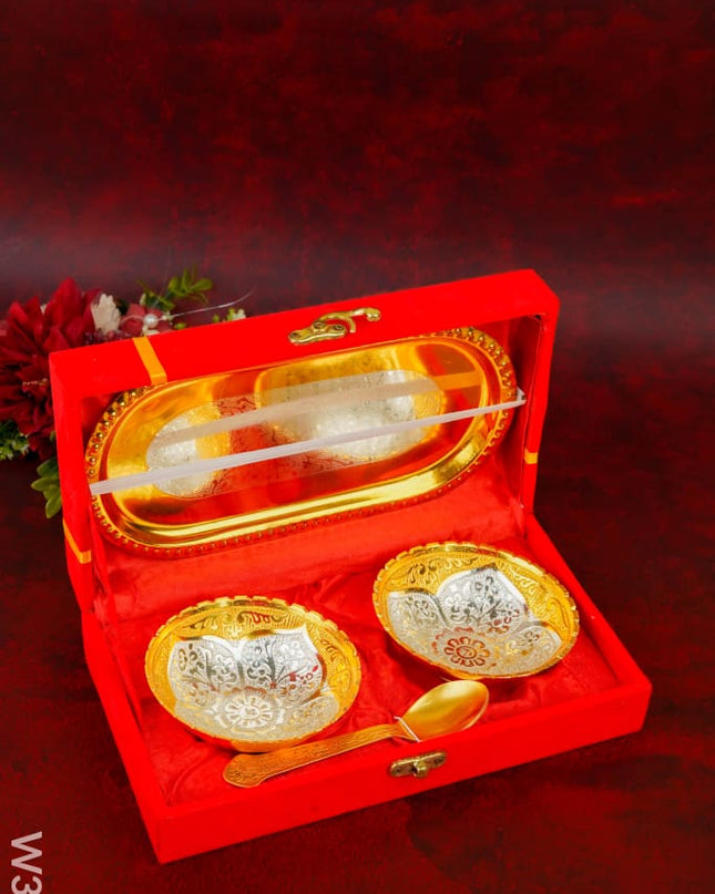 Silver & Gold Plated Bowl Set of 2 with Plate - W3712 - Dining Essentials