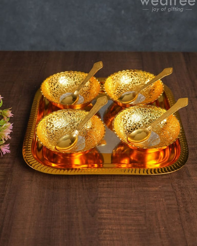 Silver & Gold Plated Bowl (Set Of 4) With Plate - Wl2799 Dining Essentials