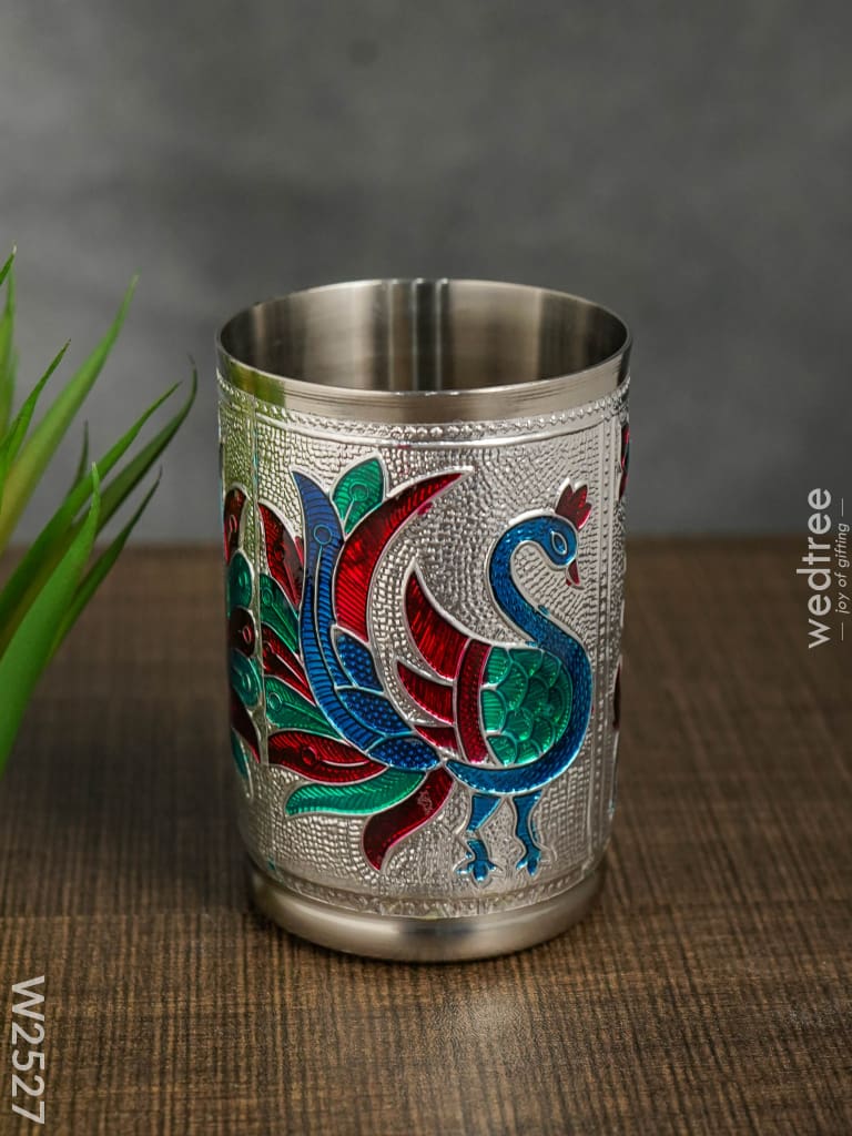 Silver Meenakari Glass - W2527 Utensils