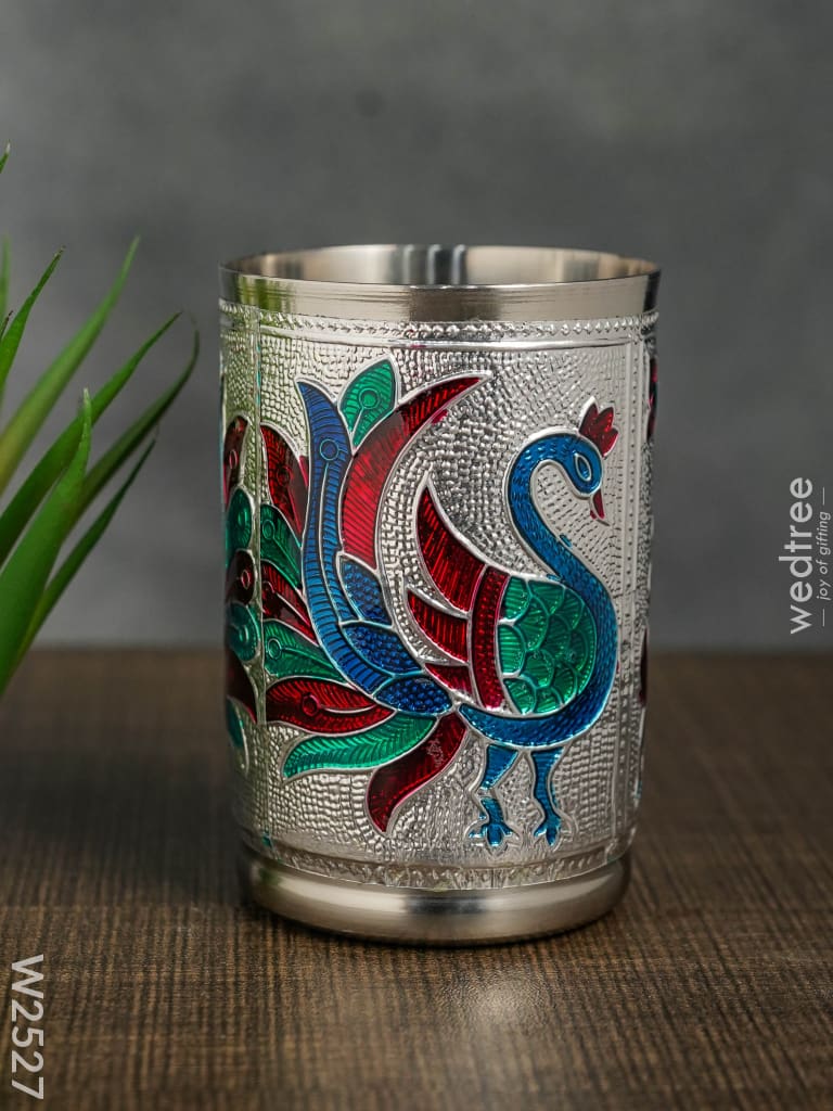 Silver Meenakari Glass - W2527 Utensils