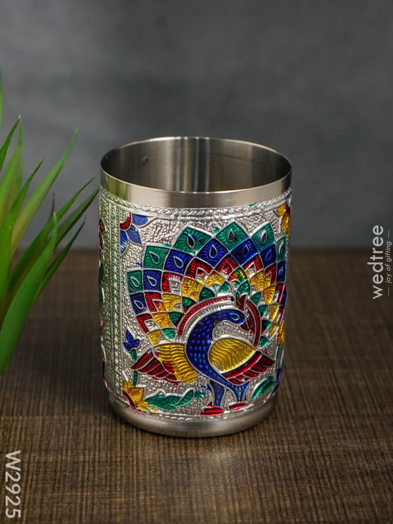 Silver Meenakari Glass - W2925 Utensils
