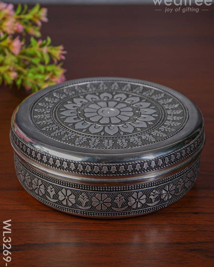 Oxidised Poori Box - Wl3269 6.5 Inch Meenakari Containers