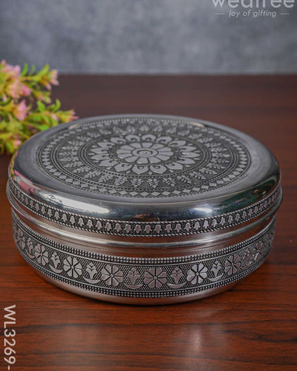 Oxidised Poori Box - Wl3269 8 Inch Meenakari Containers