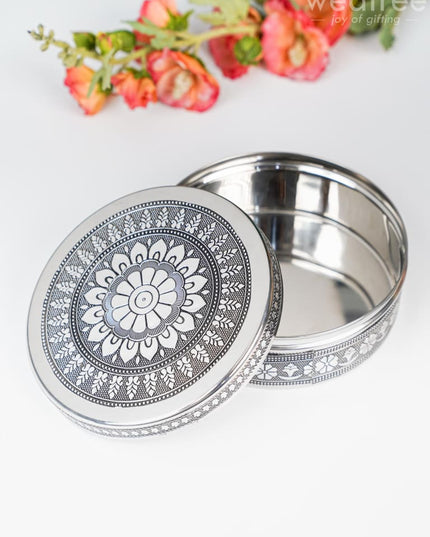 Silver Oxidised Floral Design Poori Box - WL3269 Poori Boxes