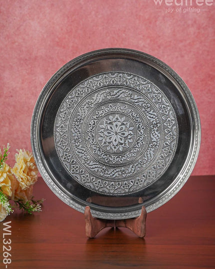 Silver Oxidised Thali Set - 11.5 Inch Wl3268-2 Meenakari Trays & Plates