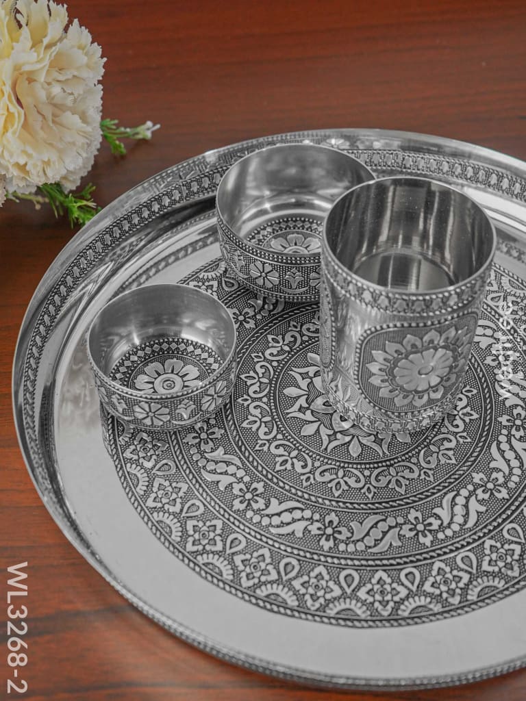 Silver Oxidised Thali Set - 11.5 Inch Wl3268-2 Meenakari Trays & Plates