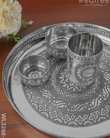 Silver Oxidised Thali Set - 11.5 Inch Wl3268-2 Meenakari Trays & Plates