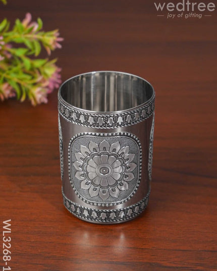 Oxidised Thali Set Of 4 - 9.5 Inch Wl3268-1 Meenakari Trays & Plates