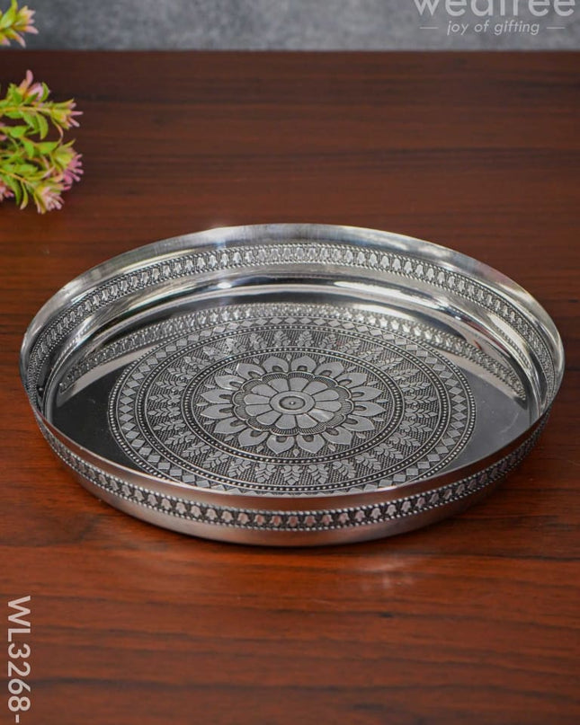 Oxidised Thali Set Of 4 - 9.5 Inch Wl3268-1 Meenakari Trays & Plates