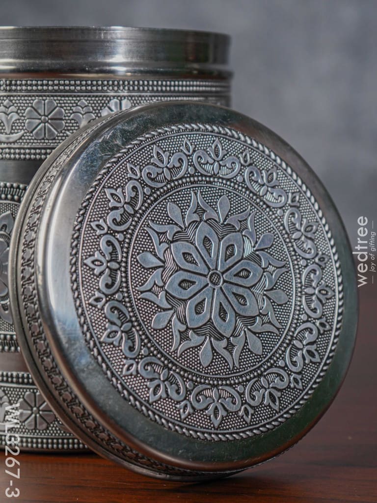 Silver Oxidized Dabba - 7 Inch Wl3267-3 Meenakari Containers