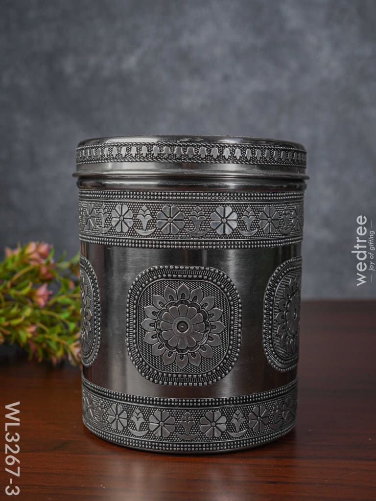 Silver Oxidized Dabba - 7 Inch Wl3267-3 Meenakari Containers