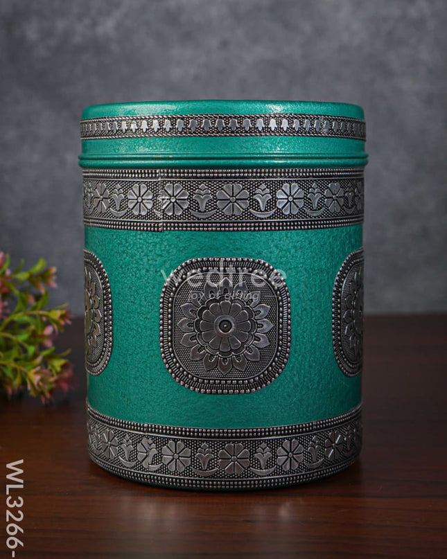 Silver Oxidized Dabba - Wl3266-2 Meenakari Containers