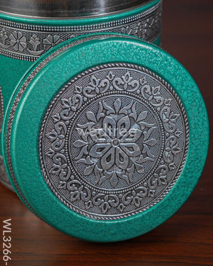 Silver Oxidized Dabba - Wl3266-2 Meenakari Containers