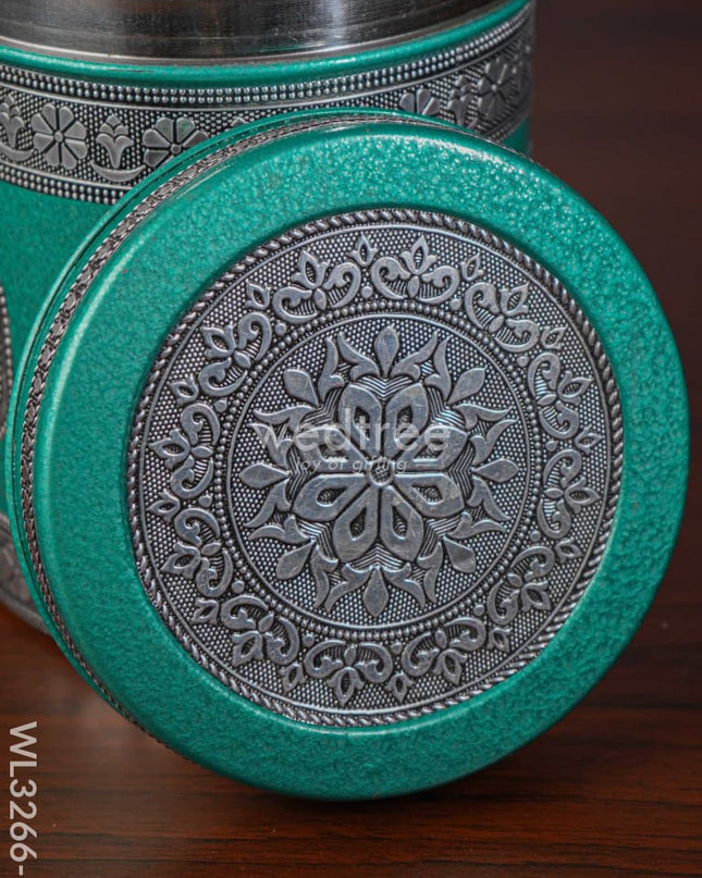 Silver Oxidized Dabba - Wl3266-2 Meenakari Containers