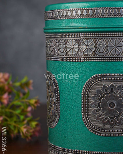 Silver Oxidized Dabba - Wl3266-2 Meenakari Containers