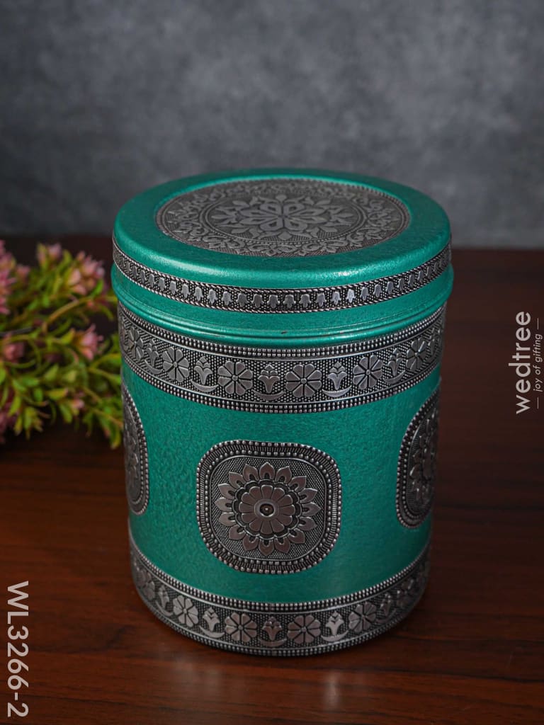 Silver Oxidized Dabba - Wl3266-2 Meenakari Containers
