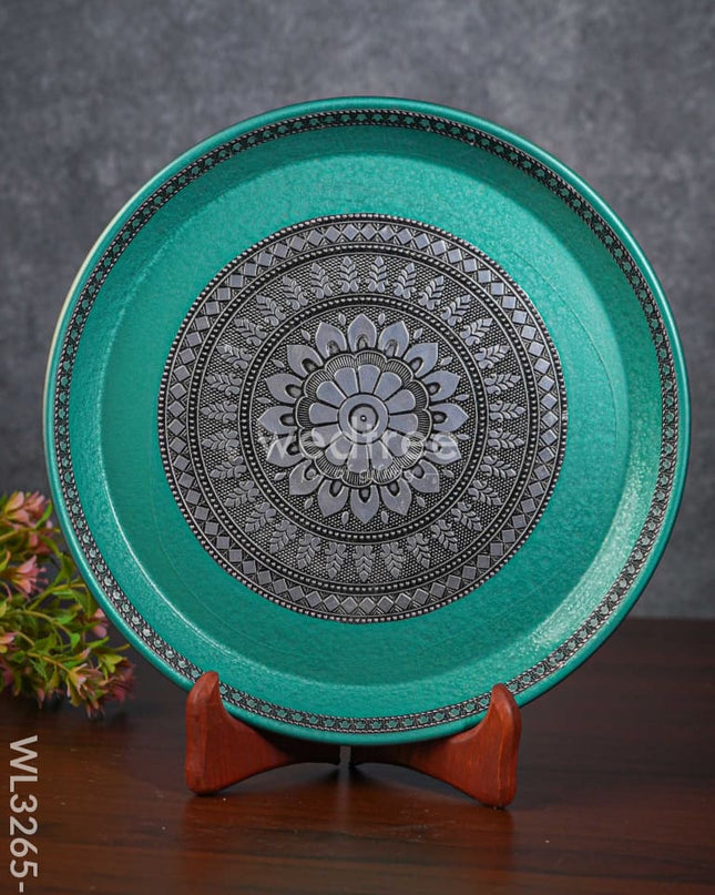 Silver Oxidized Round Plate - Wl3265-1 Meenakari Trays & Plates