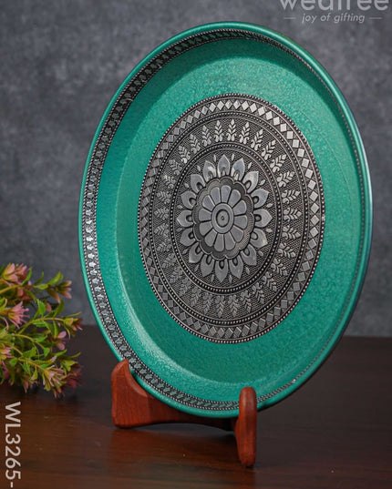 Silver Oxidized Round Plate - Wl3265-1 Meenakari Trays & Plates