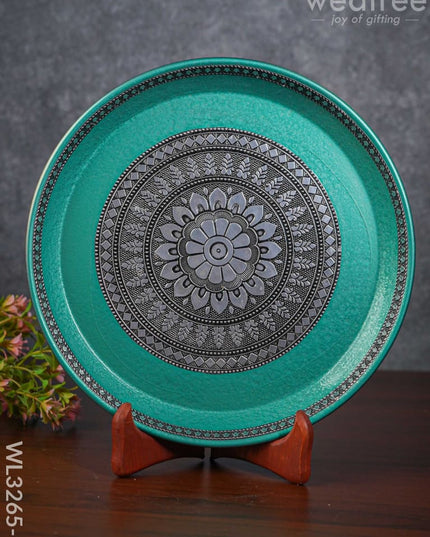Silver Oxidized Round Plate - Wl3265-1 Meenakari Trays & Plates