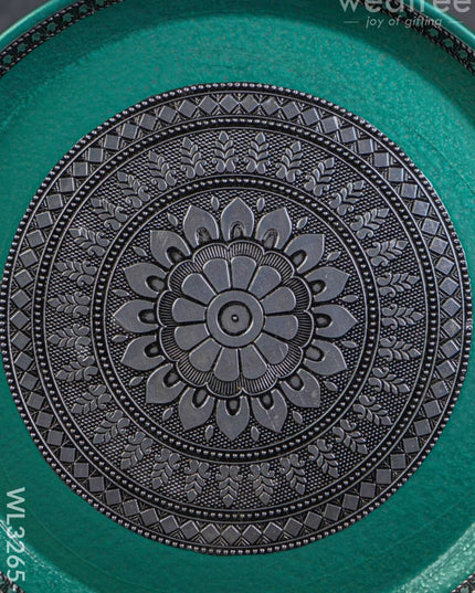 Silver Oxidized Round Plate - Wl3265-1 Meenakari Trays & Plates