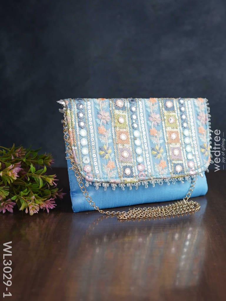 Sling Bag With Mirror & Embroidery Work - Wl3029 Clutches And Purses