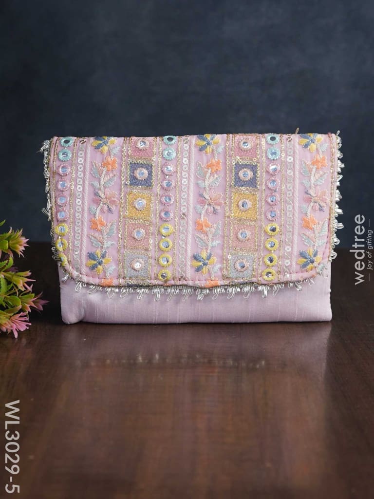 Sling Bag With Mirror & Embroidery Work - Wl3029 Pink Clutches And Purses