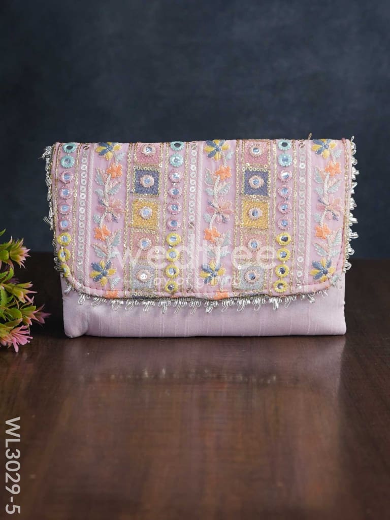 Sling Bag With Mirror & Embroidery Work - Wl3029 Pink Clutches And Purses