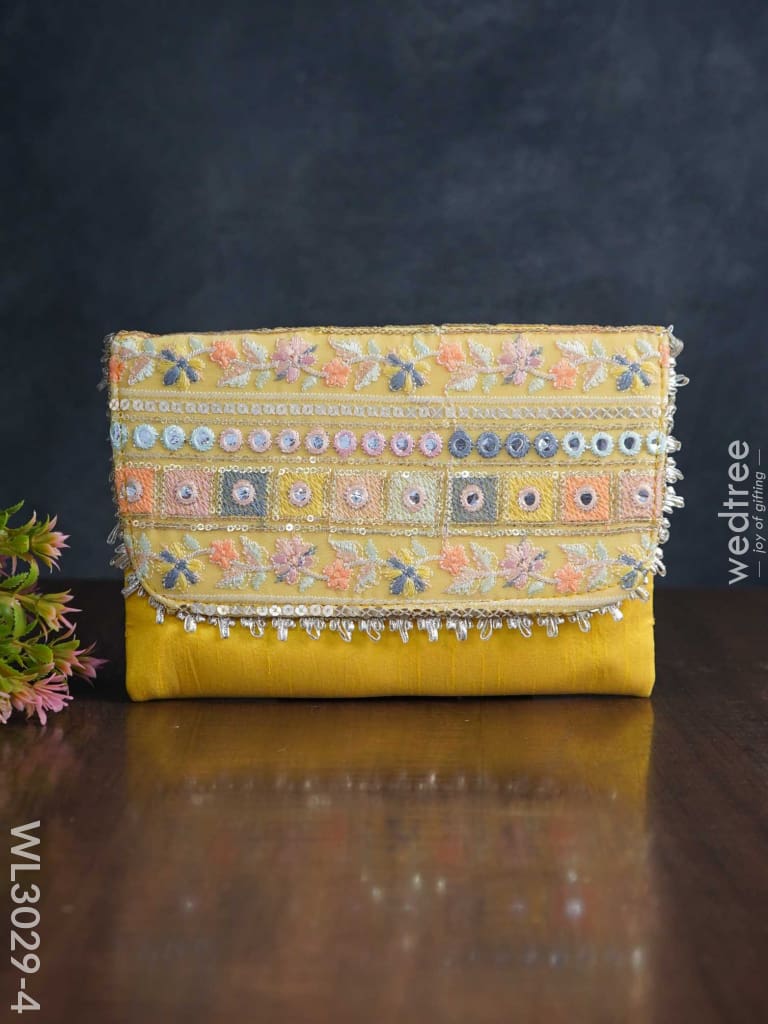 Sling Bag With Mirror & Embroidery Work - Wl3029 Yellow Clutches And Purses