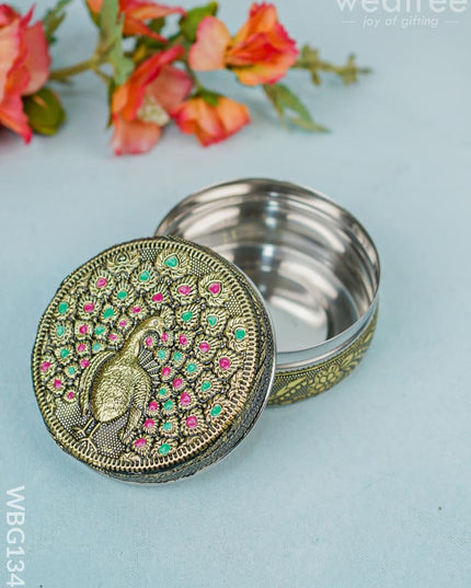 Stainless Steel Box With Peacock Design - Wbg1348 Containers And Poori Boxes