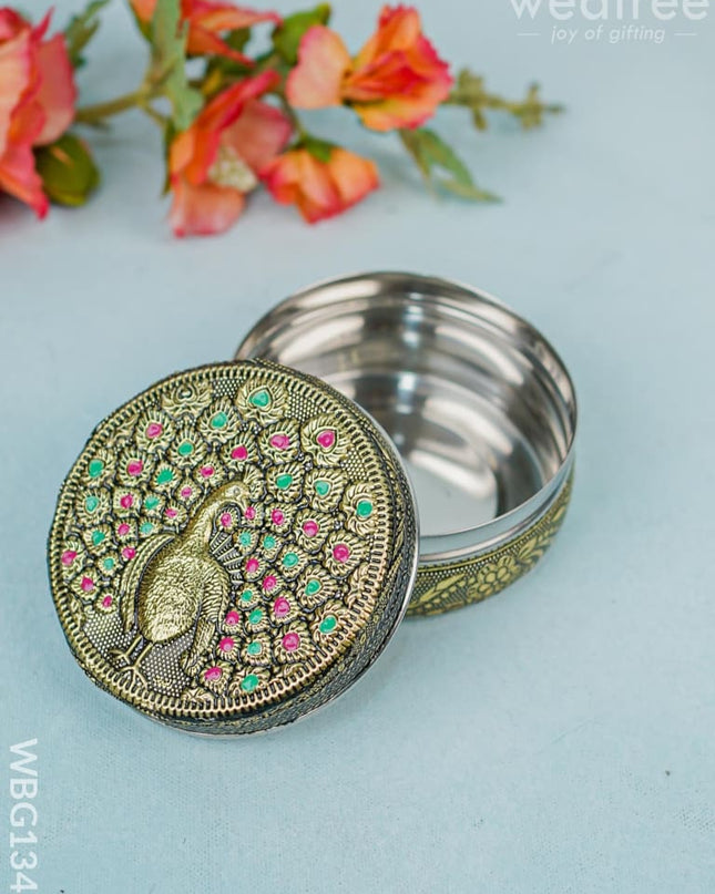 Stainless Steel Box With Peacock Design - Wbg1348 Containers And Poori Boxes