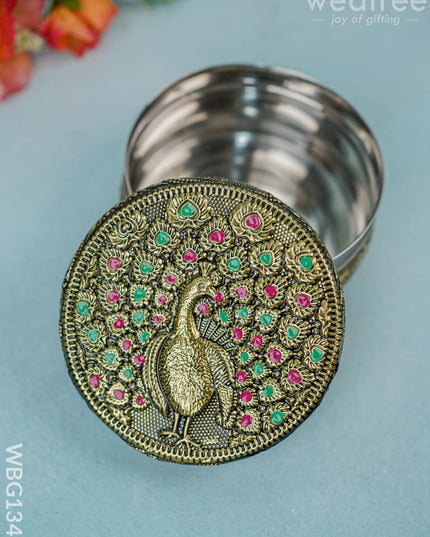 Stainless Steel Box With Peacock Design - Wbg1348 Containers And Poori Boxes