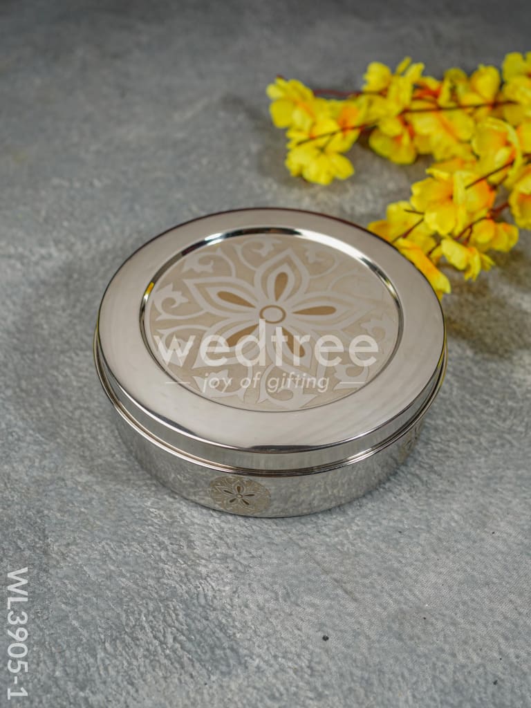Stainless Steel Poori Box With Floral Prints - Wl3905 Small Dining Essentials