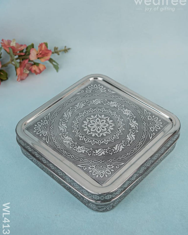 Stainless Steel Silver Oxidised Masala Box - Wl4133 Containers And Poori Boxes
