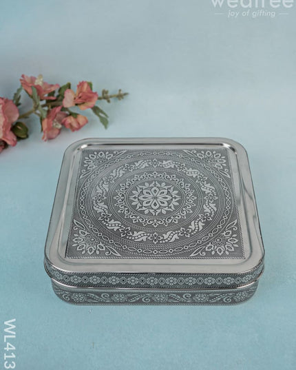 Stainless Steel Silver Oxidised Masala Box - Wl4133 Containers And Poori Boxes