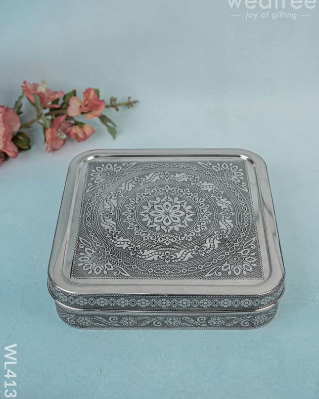 Stainless Steel Silver Oxidised Masala Box - Wl4133 Containers And Poori Boxes