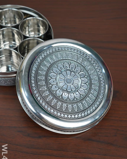 Stainless Steel Silver Oxidised Masala Box - Wl4339 Containers And Poori Boxes