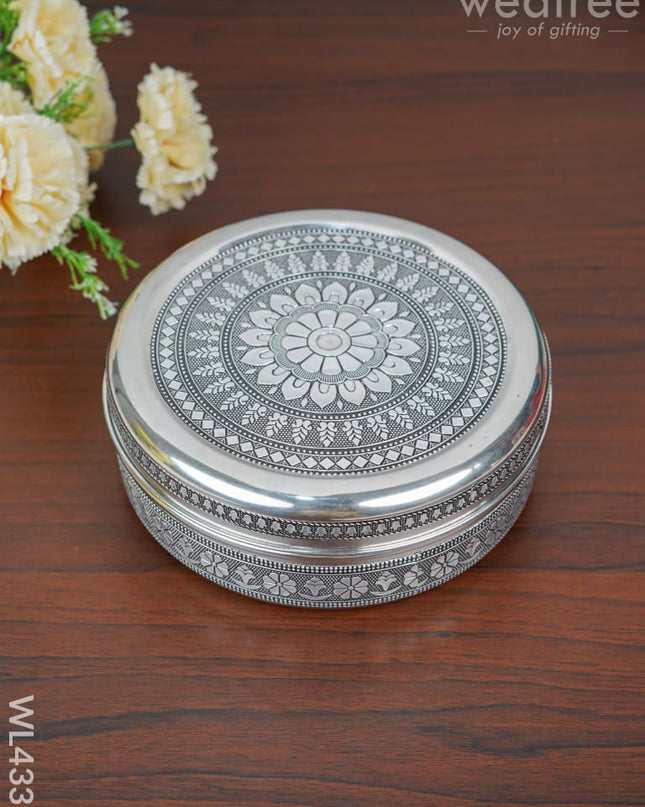 Stainless Steel Silver Oxidised Masala Box - Wl4339 Containers And Poori Boxes