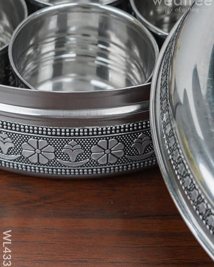 Stainless Steel Silver Oxidised Masala Box - Wl4339 Containers And Poori Boxes