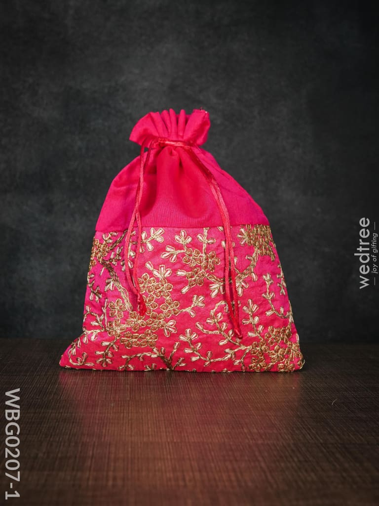 String Bag Floral Design With Embroidery Work - 8 X 11 Inches Wbg0207 Bags