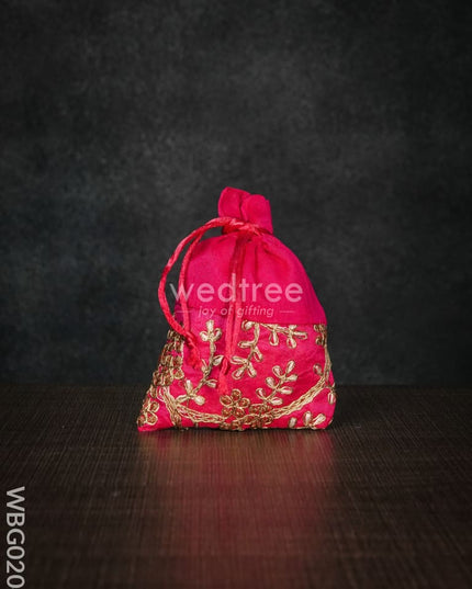 String Bag With Floral Embroidery - 4 X 5 Inches Wbg0204 Bags