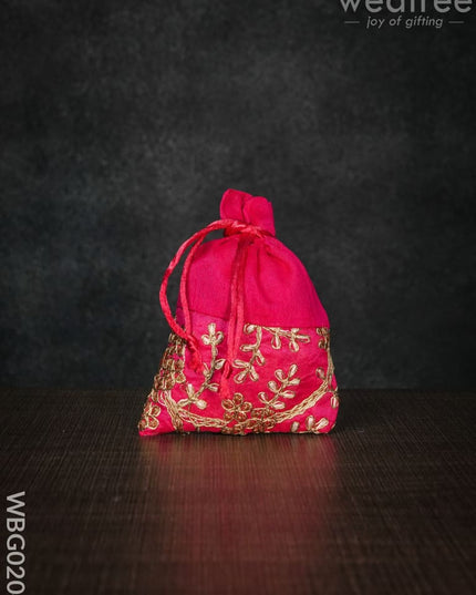 String Bag With Floral Embroidery - 4 X 5 Inches Wbg0204 Bags