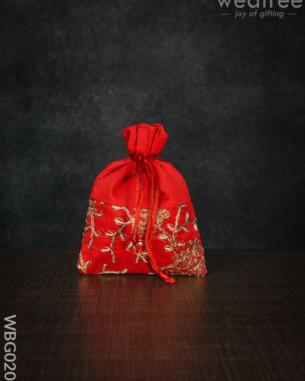 String Bag With Floral Embroidery - 4 X 5 Inches Wbg0204 Bags